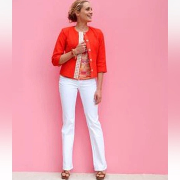 New Coldwater Creek Shell Embellished Jacket Orange Hopsack Snap Front Size 12 - Picture 15 of 15